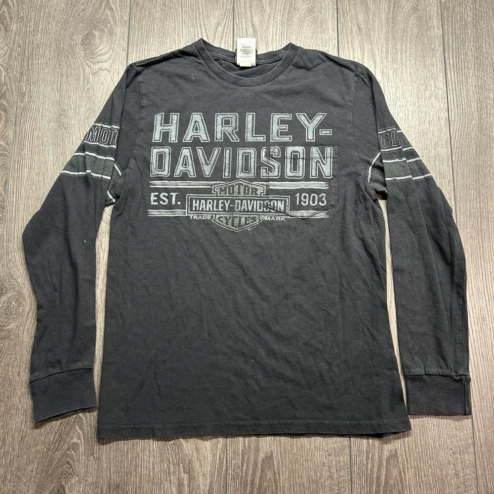 Harley-Davidson Mens Long Sleeve Medium Shirt Black Graphic Y2K Vancouver